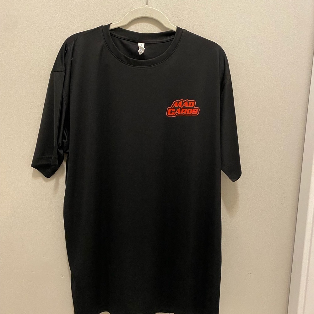 ULTRA CLUB men’s XL black tee shirt with a MAD CARDS Logo on the left chest Red. - Picture 2 of 11